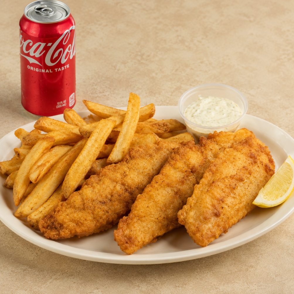 4 piece Fish and Chips combo with fries and soda