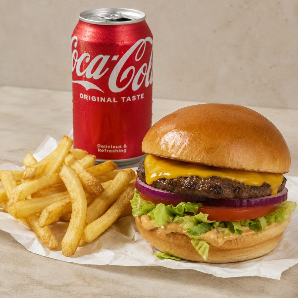 Cheese Burger combo with fries and soda