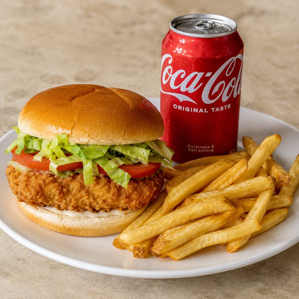 Chicken Burger combo with fries and soda