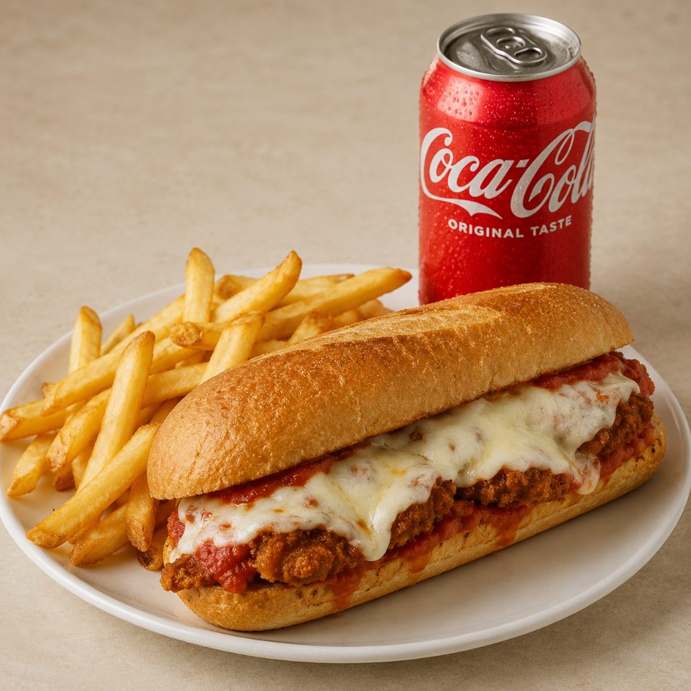 Chicken Parmesan combo with fries and soda