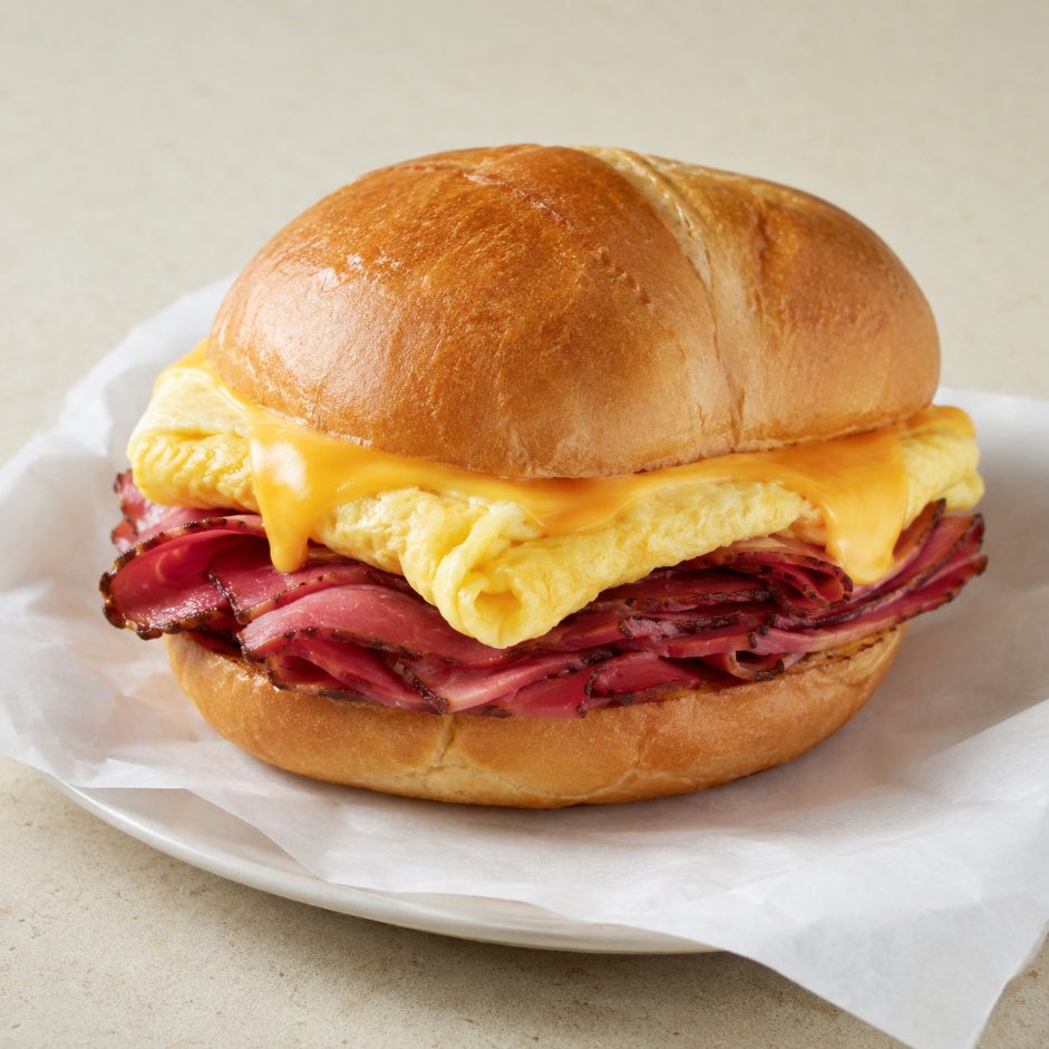 Pastrami egg and cheese breakfast sandwich from Montclair Deli and Grill